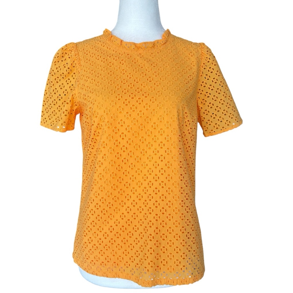 J. Crew Saffron Yellow Eyelet Puff-Sleeve Blouse XS